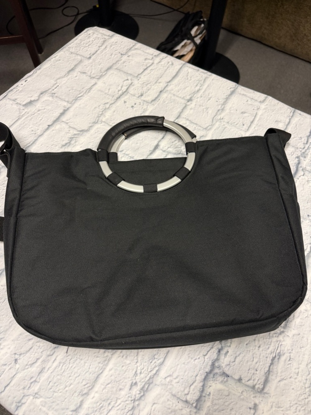 Black Laptop Shoulder Bag with Circular Handle - Picture 6 of 6